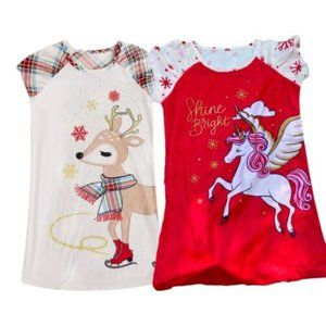 Nightgown Girls Christmas Pajamas Lot 2 size 6x Unicorn Raindeer white red
